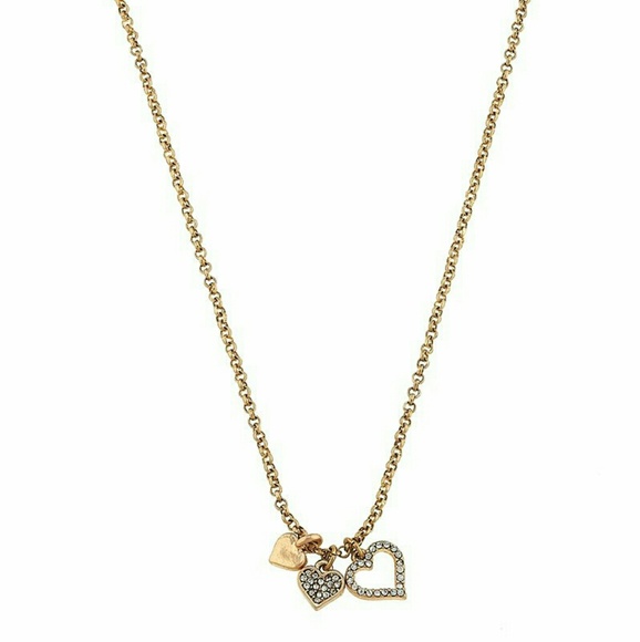 Jewelry - Goldtone and Crystal Triple Heart Necklace Jewelry - Goldtone and Crystal Triple Heart Necklace